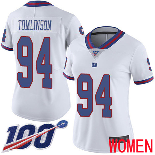 Women New York Giants #94 Dalvin Tomlinson Limited White Rush Vapor Untouchable 100th Season Football NFL Jersey